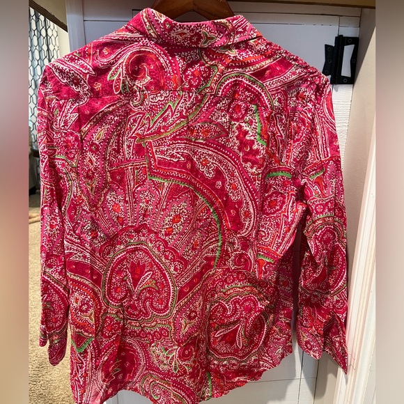 LAUREN RALPH LAUREN Women’s Paisley Print Button Up Cotton Shirt Sz XL - Picture 4 of 4